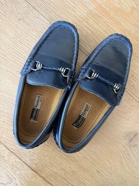 Kids Navy Leather Loafers